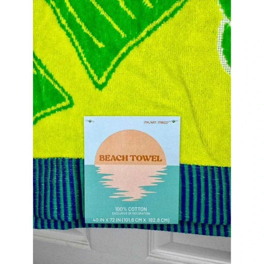 Tropical Parrot Pineapple Beach Towel 100% Cotton Oversized 40x72 Lime Green